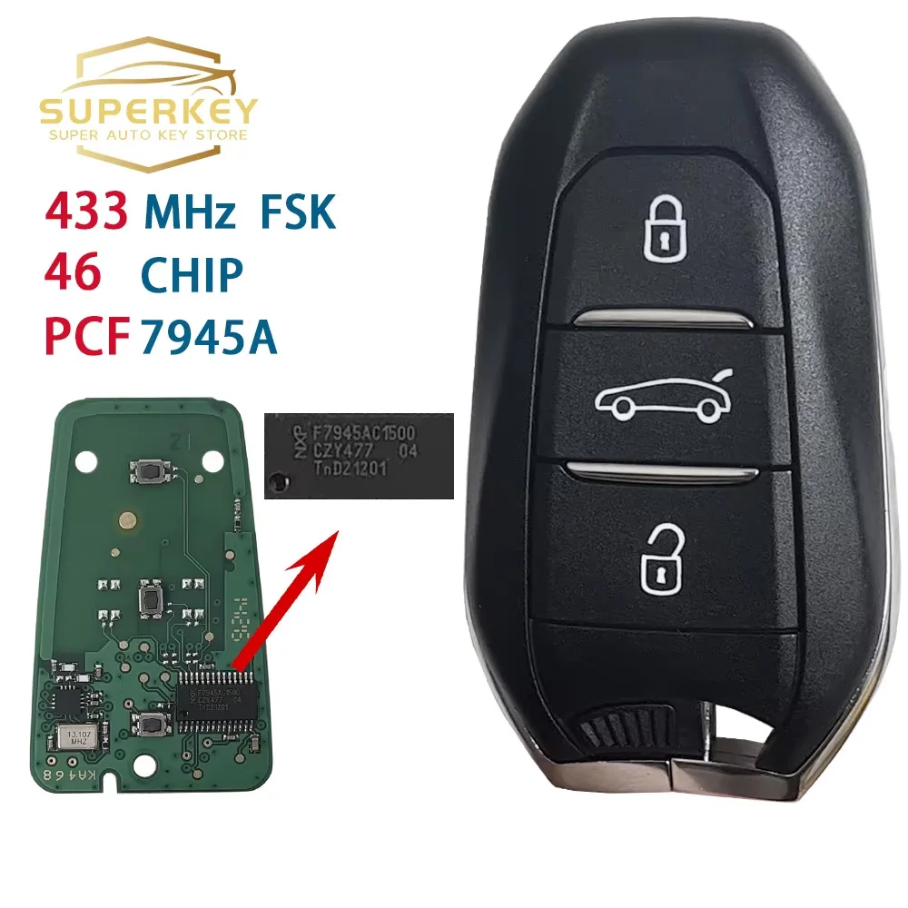 

Умный ключ SUPERKEY с 3 кнопками для CITROEN C4 DS4 DS5 2010 2012 2014 2015 2016 для PEUGEOT 308 508 433 МГц 96742552ZD