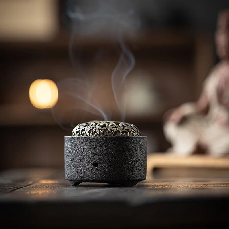 Ceramic Incense Stove Zen Retro Mosquito Incense Stove Home Decoration Ashtray Desktop Decoration Mesh Cover Incense Plate
