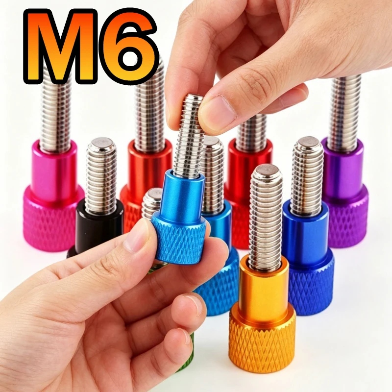 1/2pcs Thumb Screw M6 Aluminum Knurled Head Staniless Steel Thread Hand Tighten Thumb Screws Knob Step Bolt Screw Length 5~100mm
