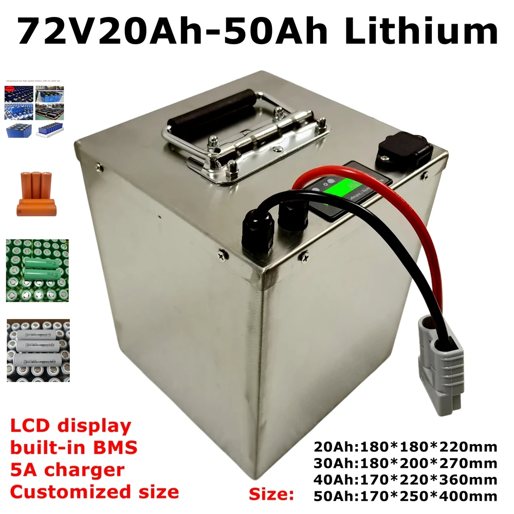 

LL-Batterie lithium 72V 20Ah 30Ah 40Ah 50A BMS 3000W pour scooter tricycle, avec chargeur 5A