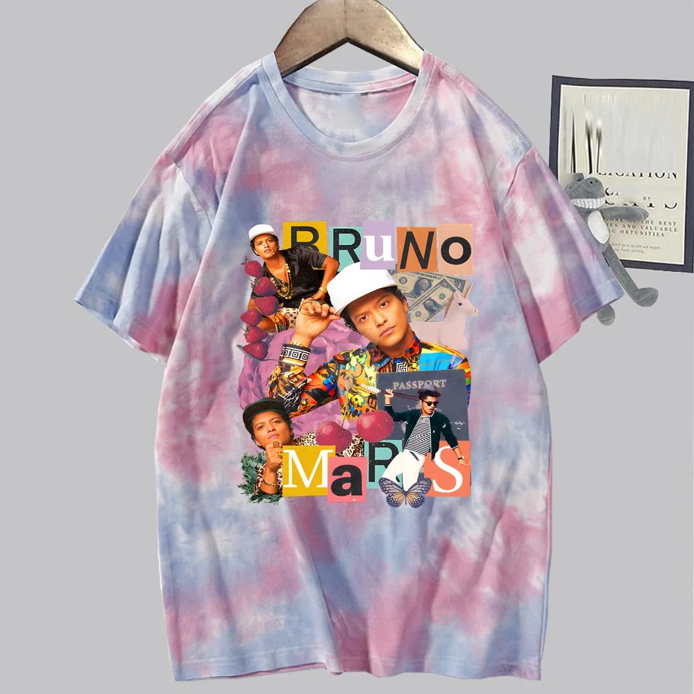 Bruno Mars 24k Magic World Tour Women's Tie Dye Tshirts  Bruno Mars T-Shirt  Short Sleeve Tee Fans Gift