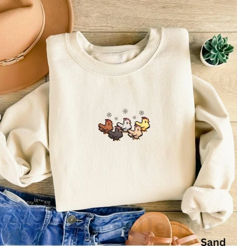 Christmas Chicken Stardew Valley Sweatshirt Pixel Art Gaming Gift Hoodies Winter Clothes Women Clothing Funny Pattern Sweater