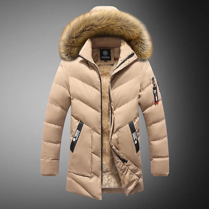 Men\'s Winter Warm Thick Jacket Hooded Fleece Parkas Male Casual Windproof Fur Collar Coats Male Cotton-Padded Parka Overcoat