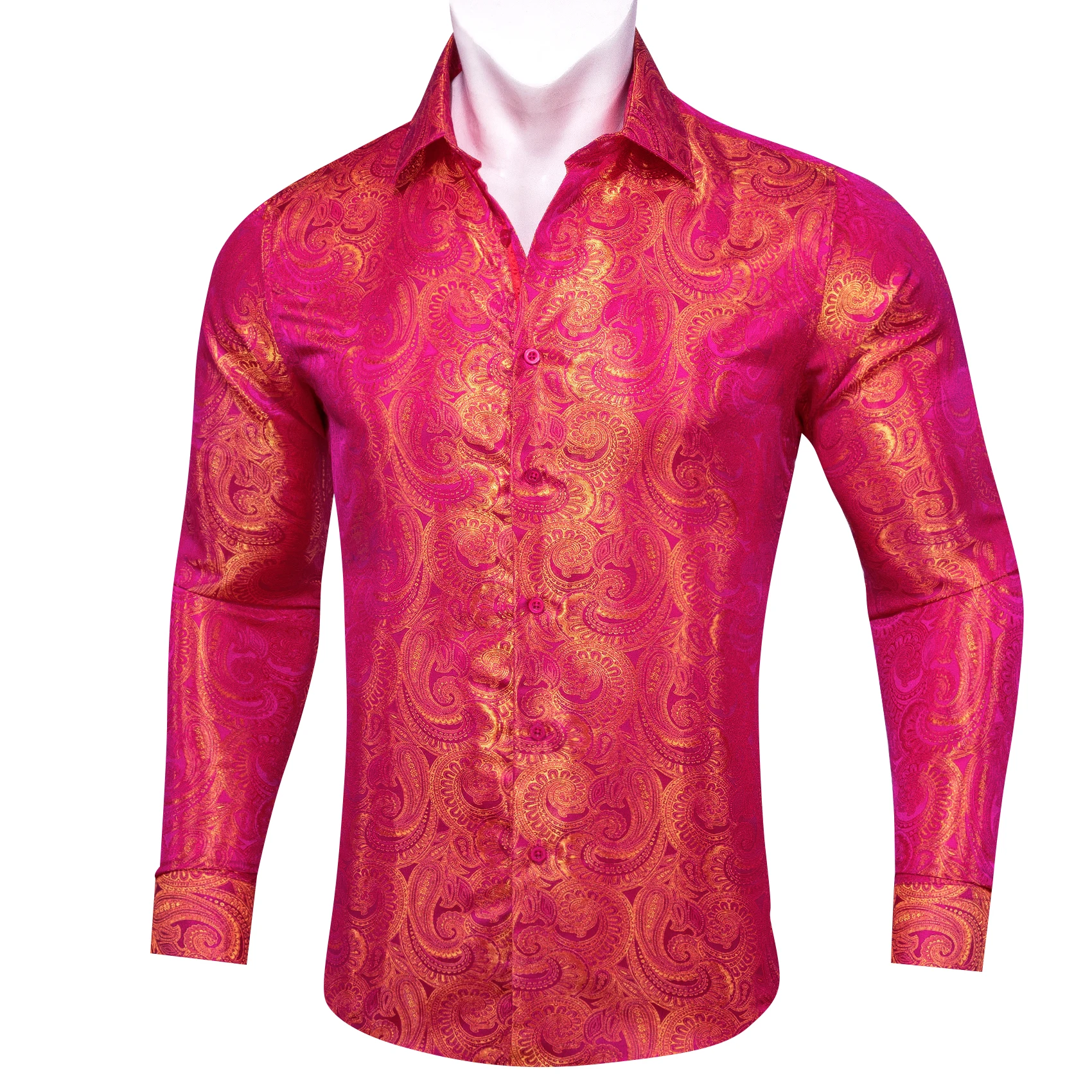 Barry.Wang Luxury Silk Mens Shirts Jacquard Paisley Long Sleeve Formal Casual Stylish Male Blouses Wedding Business Prom Gift