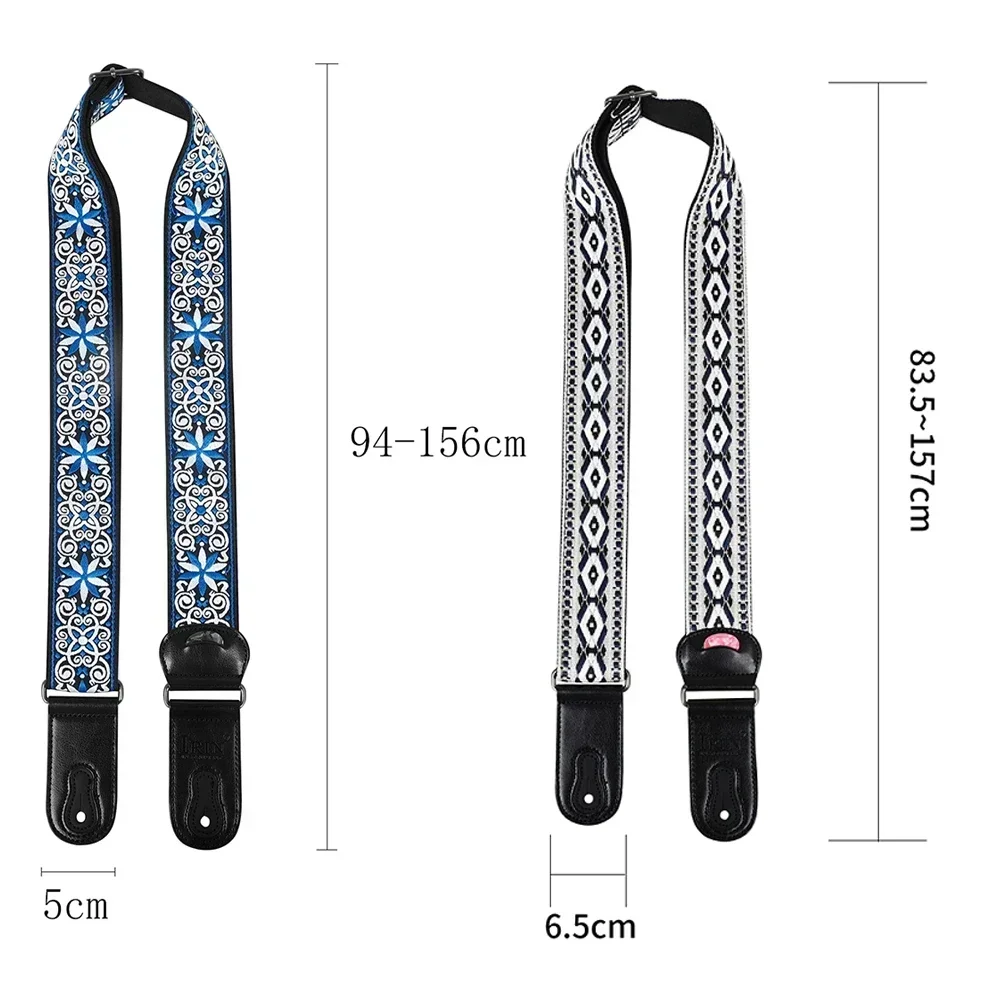 Guitar Strap Leather Head Cotton Straps with 2pcs Pikcs Stringed Instrument Accessories for Wooden/Electric Guitar Bass