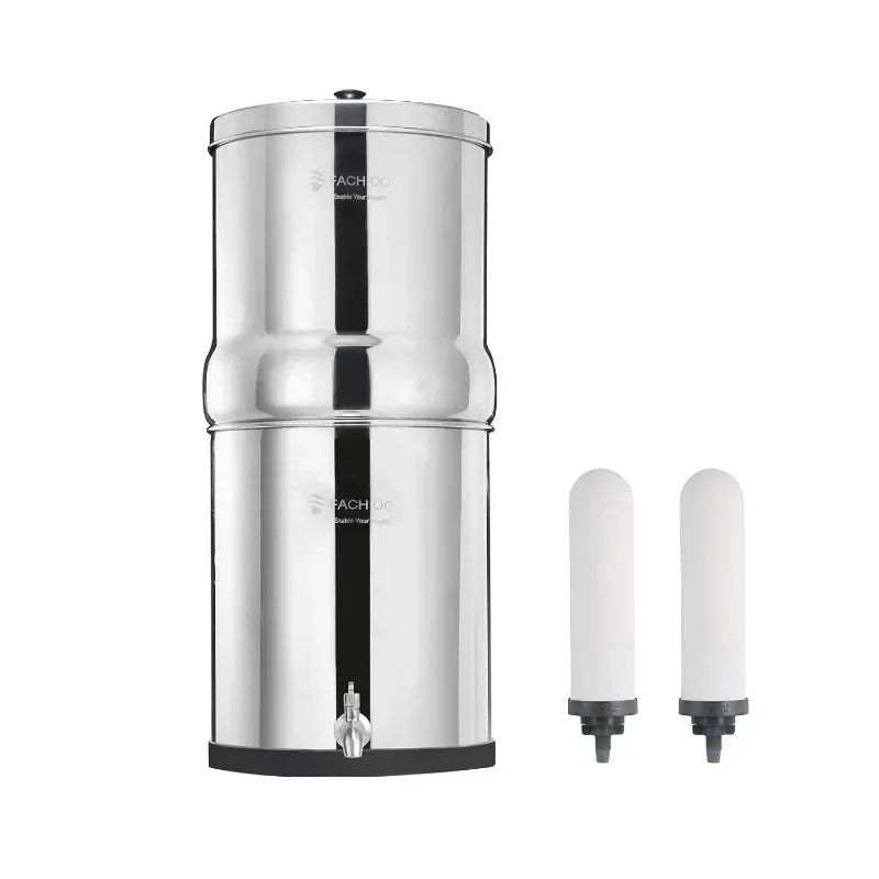 

%a 2.25 Gallon Stainless Steel Gravity-Fed Water Filter System with 2 White Ceramics Purification Washable Filter