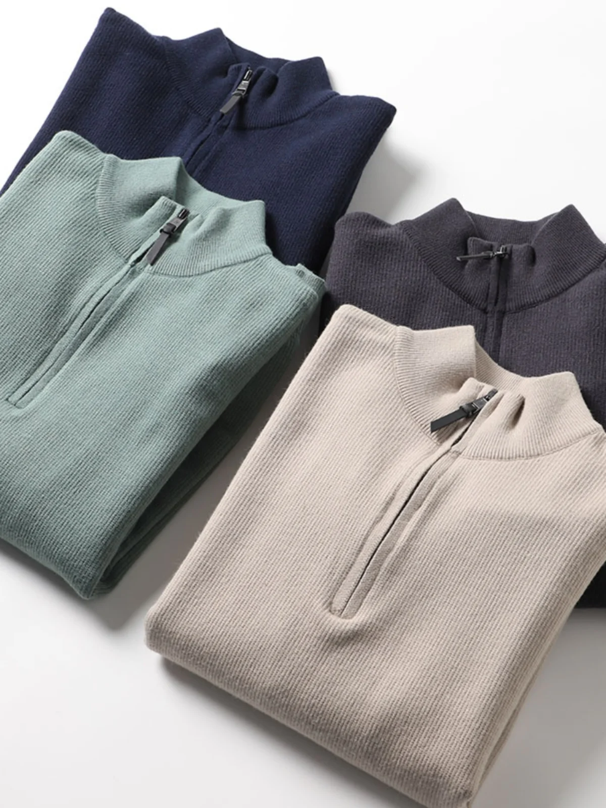 

Удобный мужской вязаный свитер однотонного цвета с воротником-стойкой на молнии, пуловер для осени и зимы, модный повседневный универсальный базовый слой