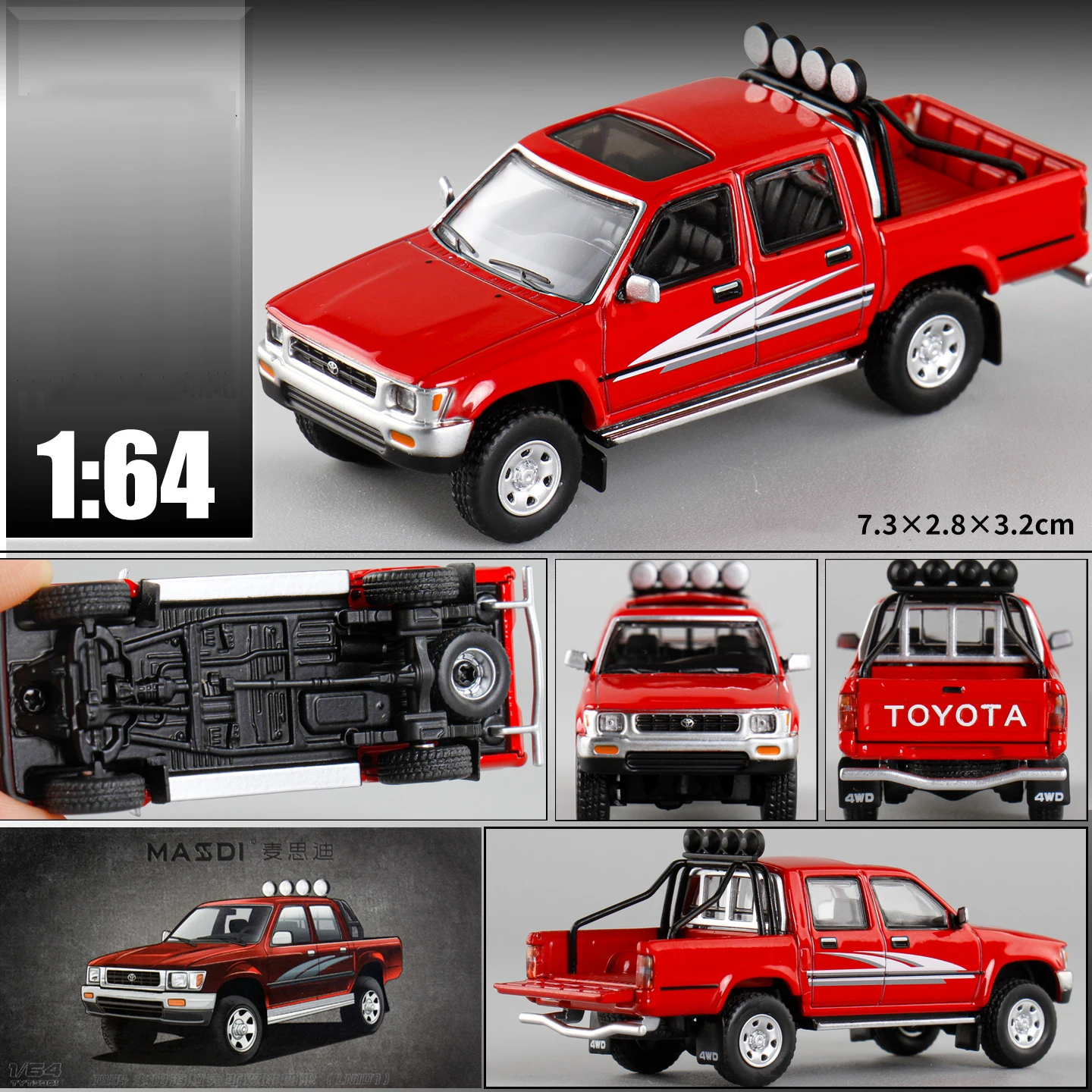Masdi 1:64 HiLux Picku coche de aleación fundido a presión y vehículos de juguete modelo de coche modelo a escala en miniatura coche para niños