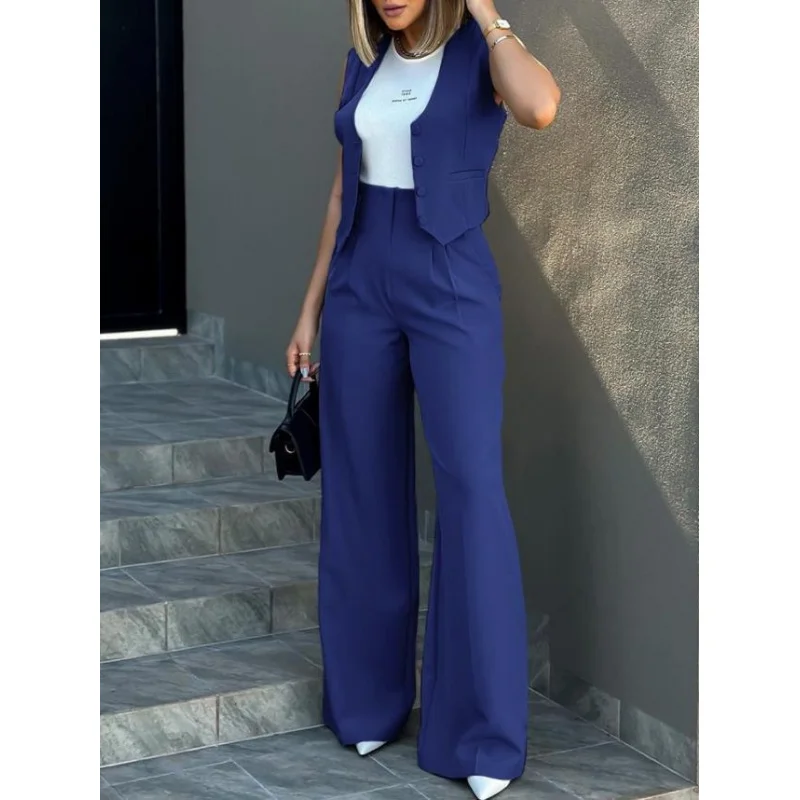 2024Europe and America Cross Border Foreign Trade New Fashion Suit Vest Jacket Wide Leg Pants Casual Suit