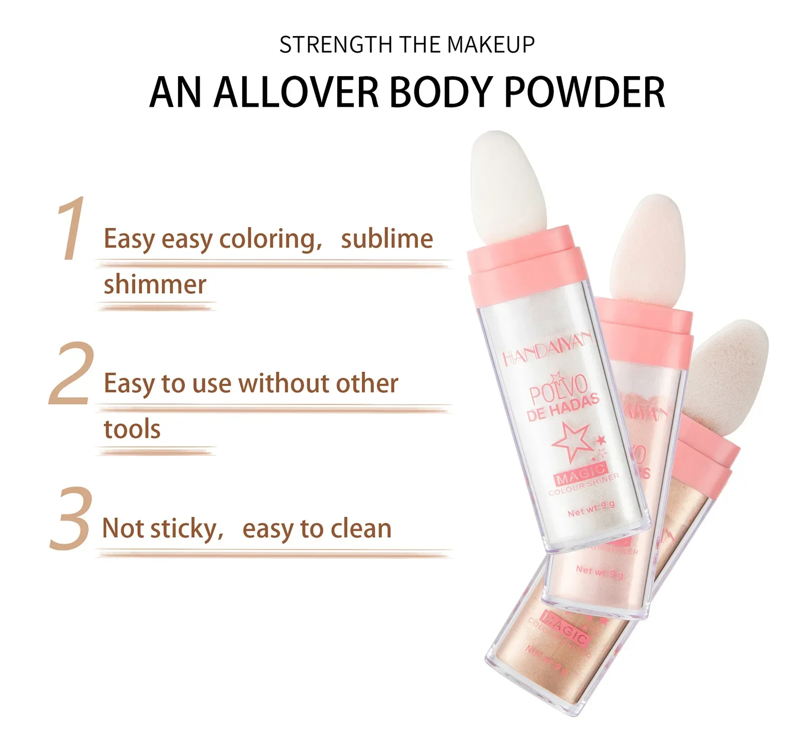 3 Colors Highlighter Powder Polvo De Hadas Glitter Powder Shimmer Contour Blush Powder Makeup for Face Body Highlight Makeup 9g