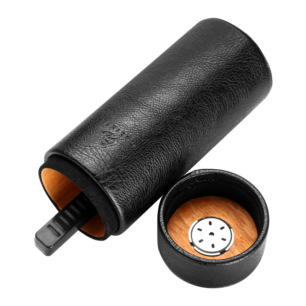 Leather Cigar Tube Jar Portable Cedar Wood Humidor Box Cigar Case W/ Humidifer Hygrometer Fit 5 Cigars Humidor