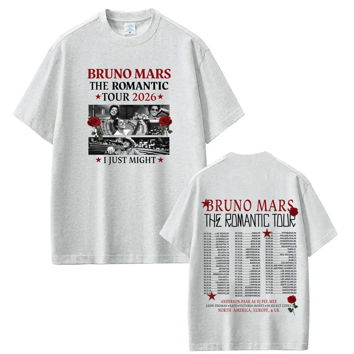 Bruno Mars The Romantic Tour 2026 Print T-shirt Man Woman Fashion T-shirts Summer Cotton  Casual Oversized T-shirts Streetwear