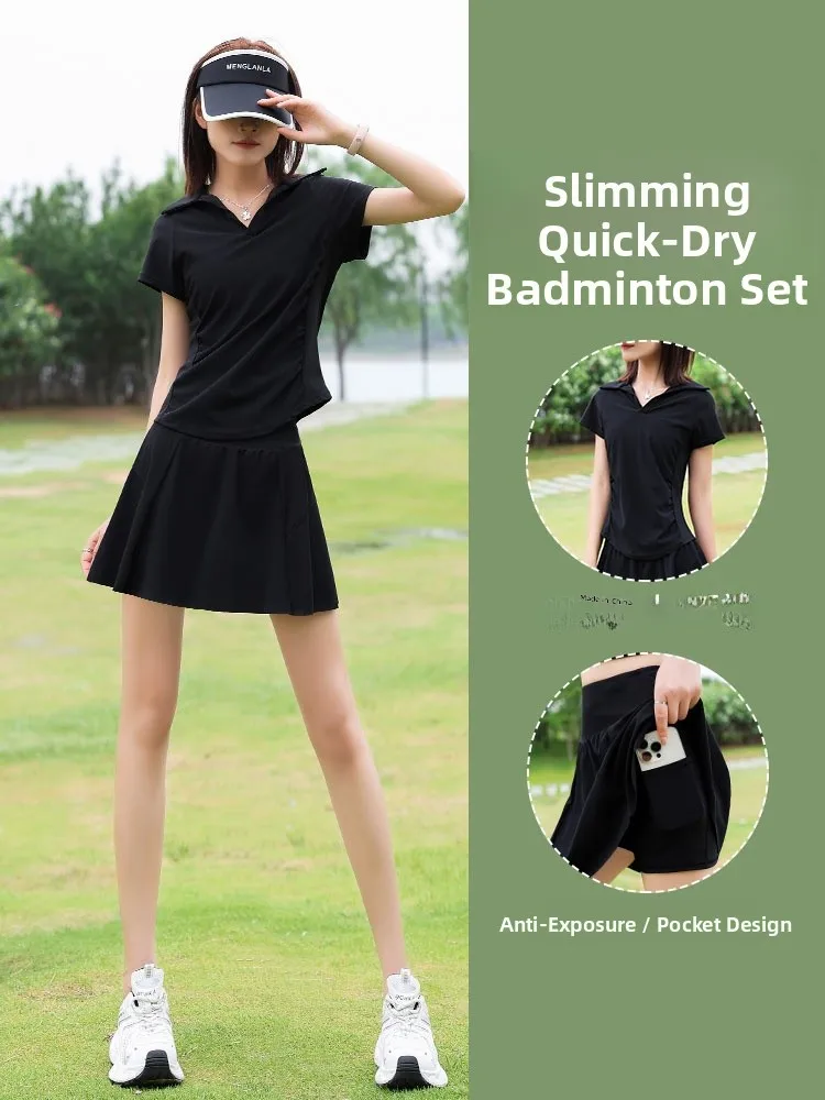 

Large Size Tennis Sports Set Women Summer 2026 New Badminton Suit Running ort Skirt Fitn Qui Dry Morning Run Clothes