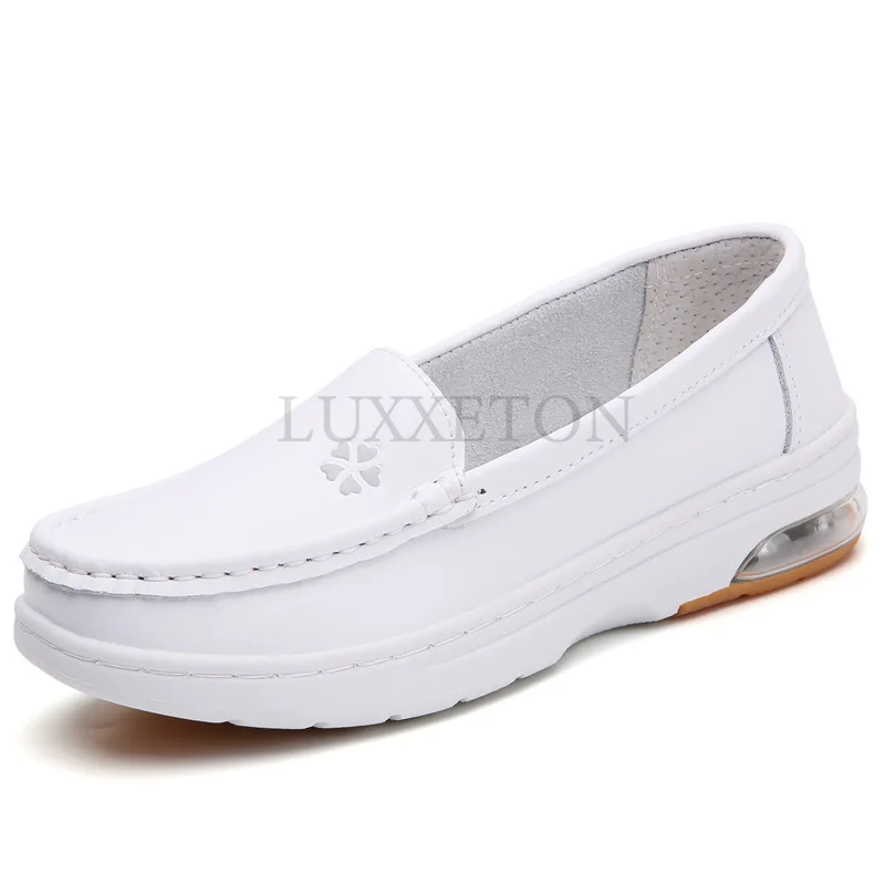 Female Nurse Shoes Fashionable White Shoes Comfortable Thick Soled Women Sports Shoe Spring New Slip on Flat Casual Shoe