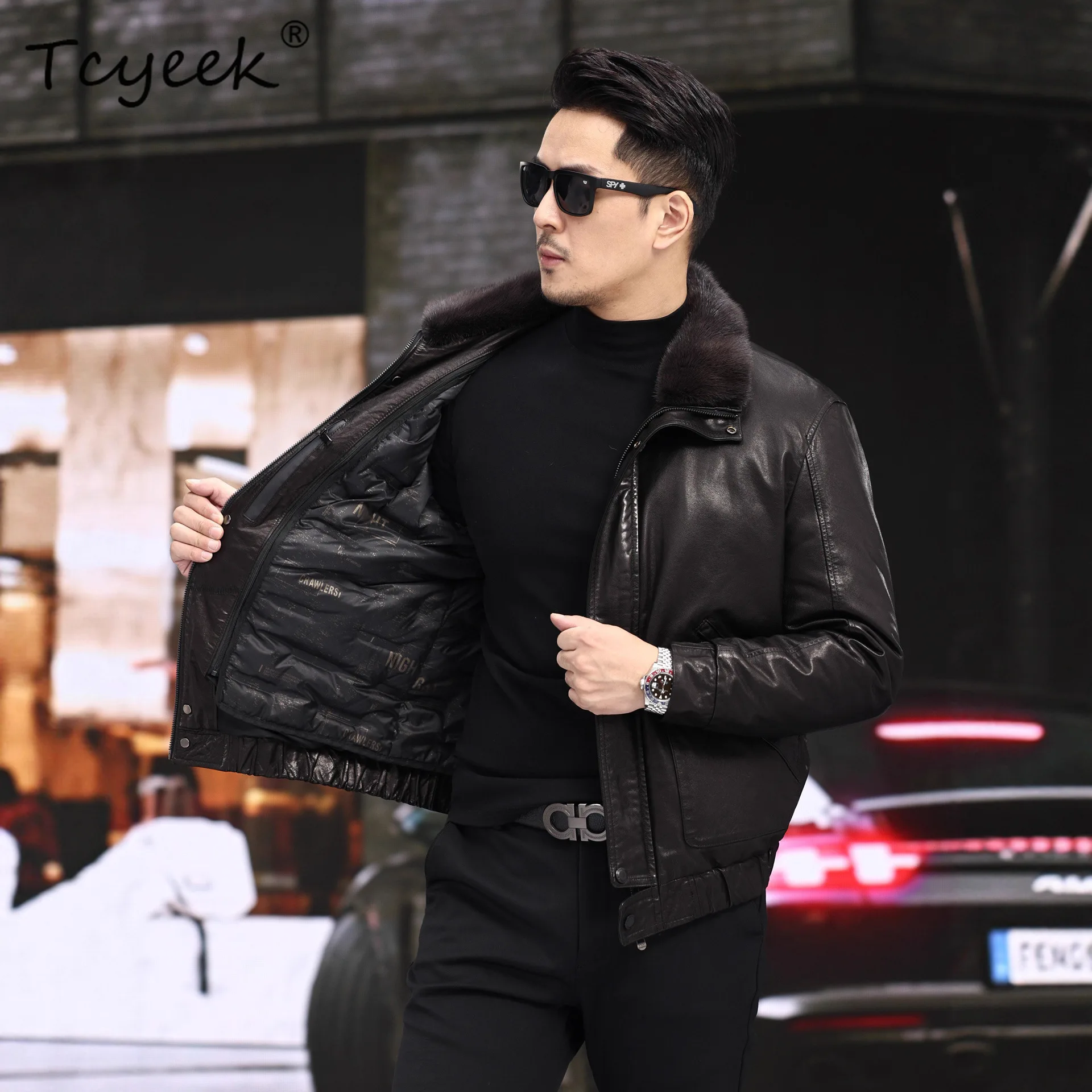 Tcyeek Real Leather Jacket Men Clothing Autumn Winter Mens Coats Oil Wax Cowhide Down Jackets Mink Collar 2026 Jaqueta De Couro