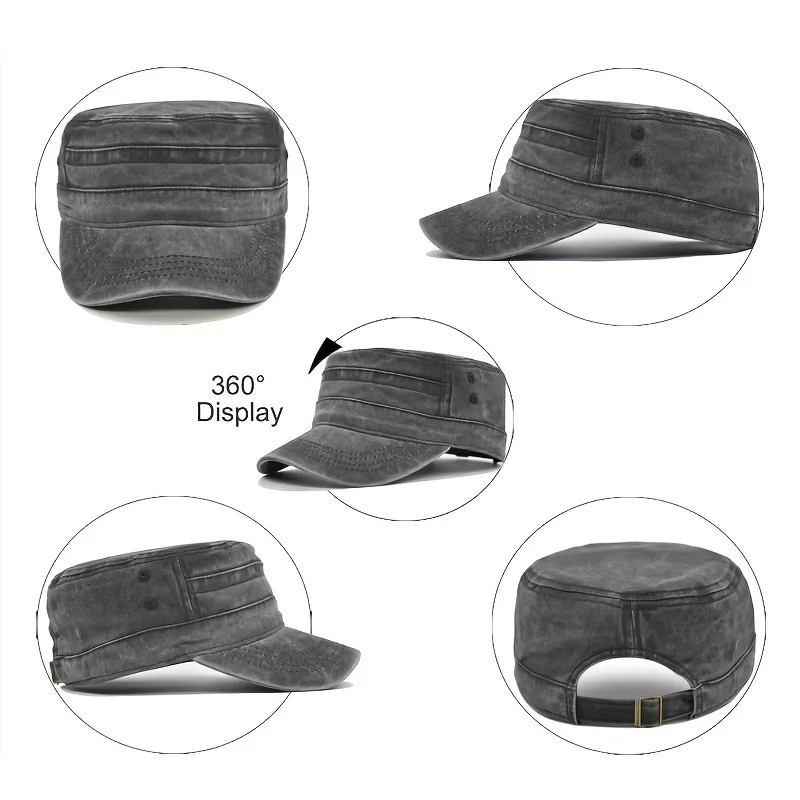 Винтажная промытая хлопковая кепка унисекс в стиле милитари кадет с плоским верхом, Регулируемая Кепка-тракер для бега, гольфа, кемпинга, походов, рыбалки