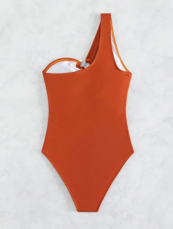 Sexy Swimsuit Push-Up Tummy Control Solid Swimsuit Plunge Padded Bust Enhancing Swimsuit High Waist Slimming One-Piece