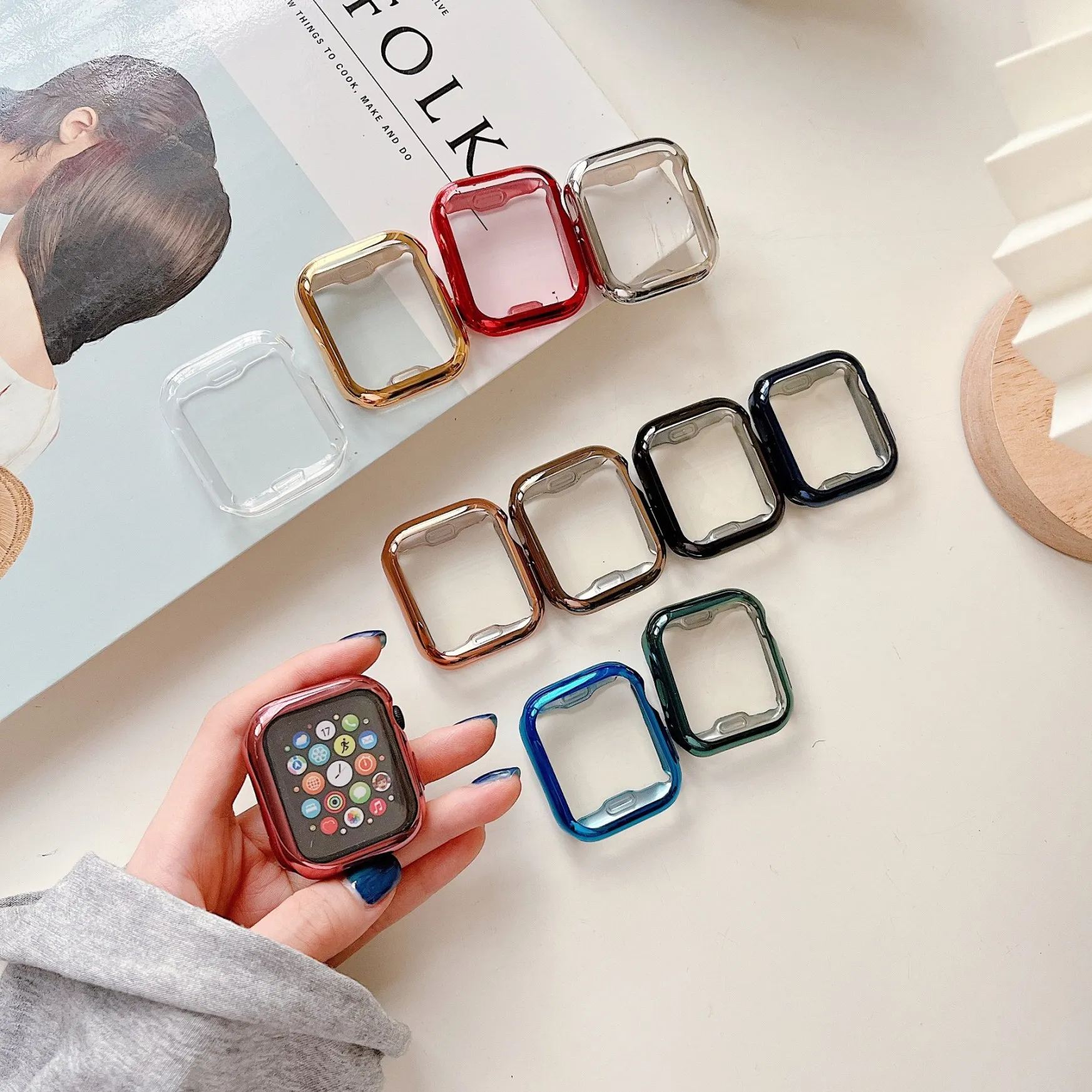 Soft TPU for Apple Watch Case 9 8 41mm 45mm 42mm 38mm Acccessories Shockproof Protective shell series 7 6 5 4 se 44mm 40m Cover