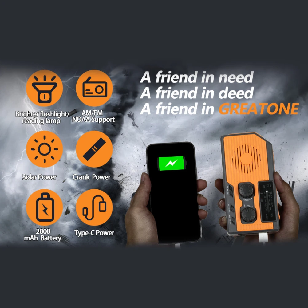Solar & Hand-Crank Emergency NOAA Weather Alert Radio with 5000mAh Power Bank & LED Flashlight - Multi-Function Survival Tool