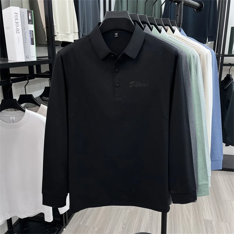 Original Herren Langarm-Poloshirt, schnelltrocknend, atmungsaktiv, mit Revers und Knöpfen, exquisiter Buchstabendruck, Herbst-Freizeit-Sportbekleidung für Herren – Detail 18