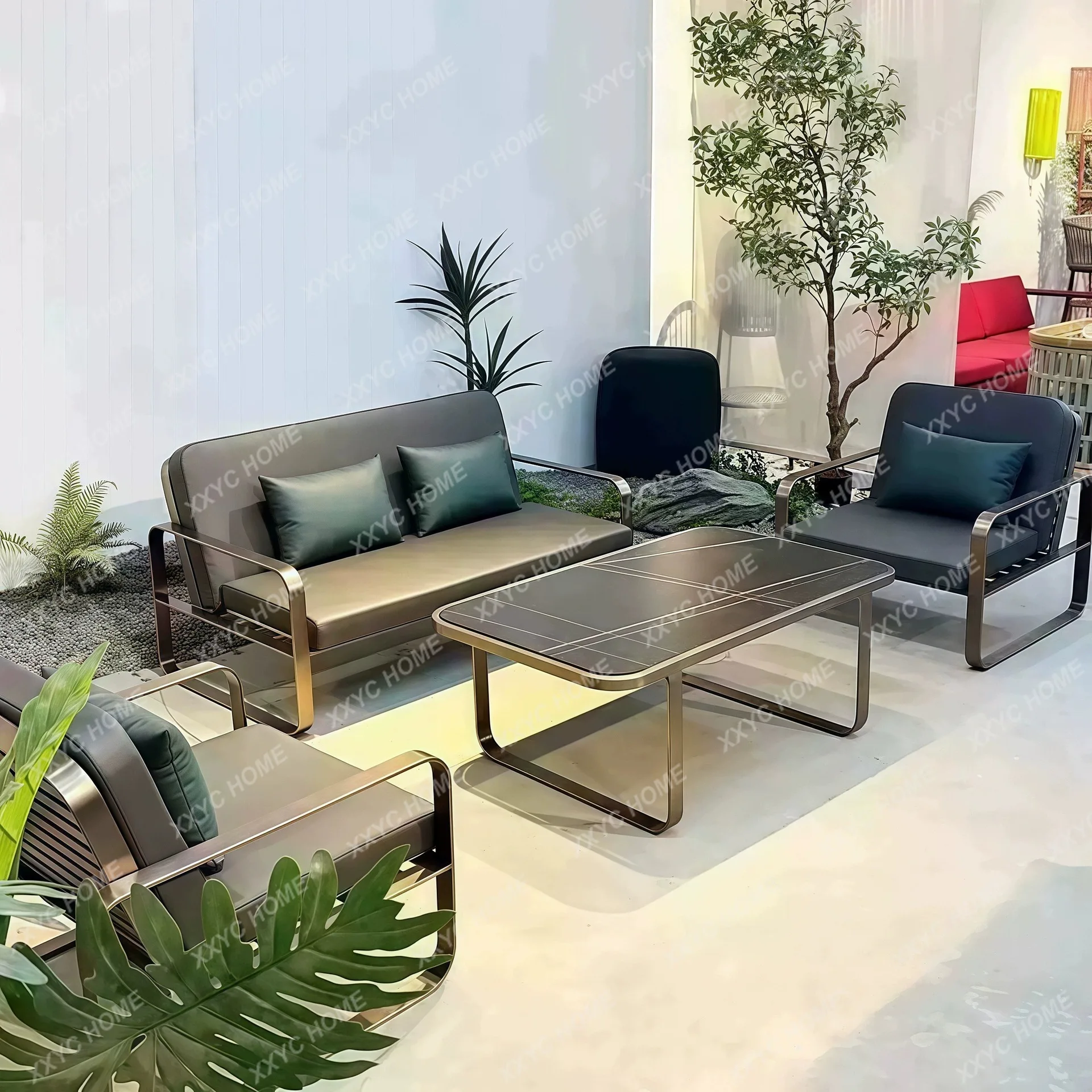 XXleisure courtyard villa terrace garden outdoor coffee table combination stainless steel hotel sales department furniture