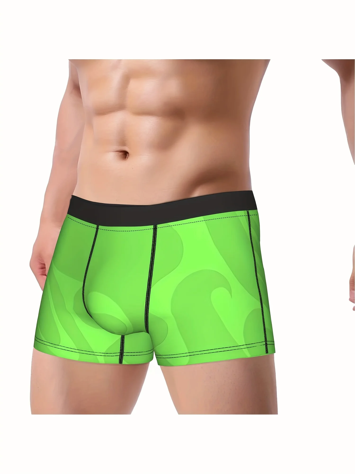 1pc of Stylish Neon Green Patterned Men'S Underwear Featuring a Cool 60S And 70S Swirl Design