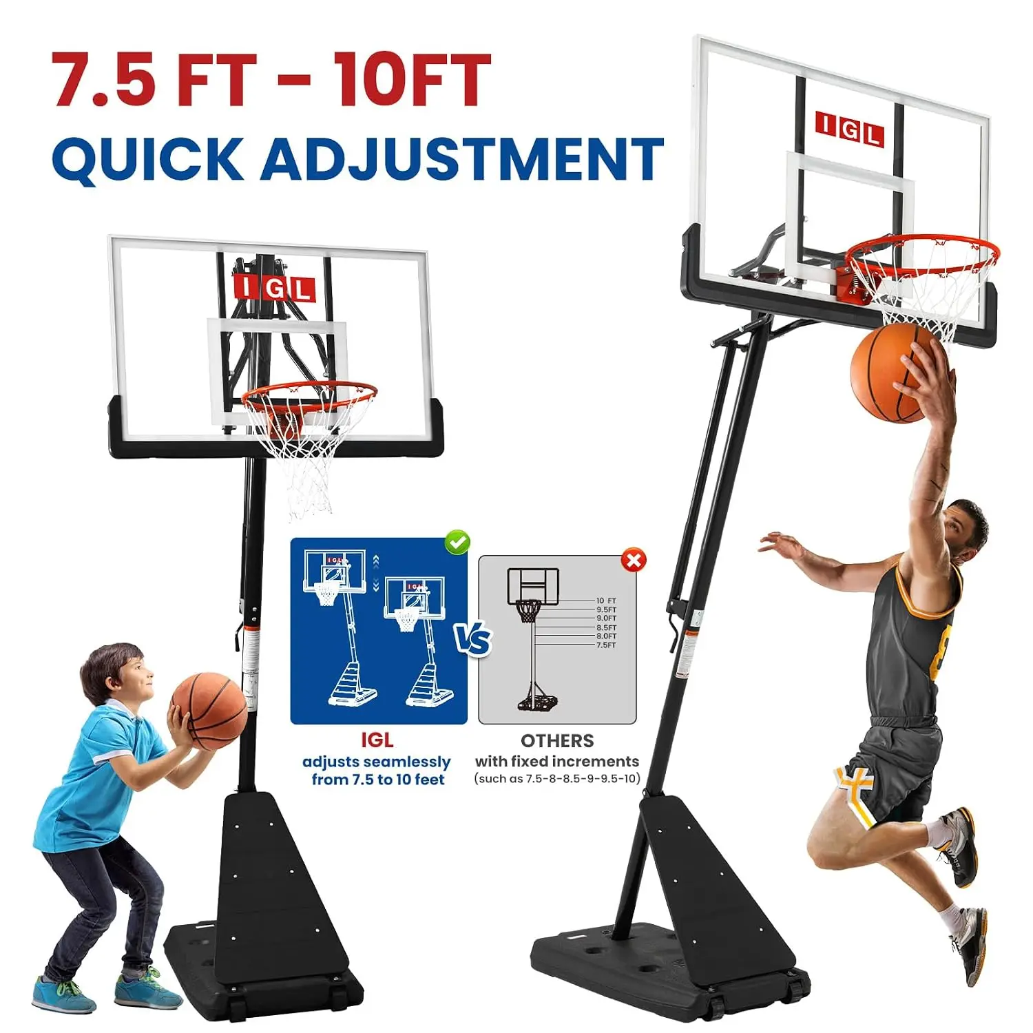 Basketball Hoop Outdoor with 52 Inch Shatterproof Backboard, 10FT Height Portable Basketball Hoop Outdoor, Adjustable, Custom