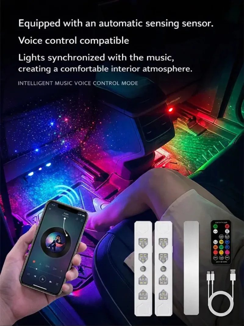 Car Footwell Led Ambient Light Car Ambient Light Wiring Free Sensor Car Wireless