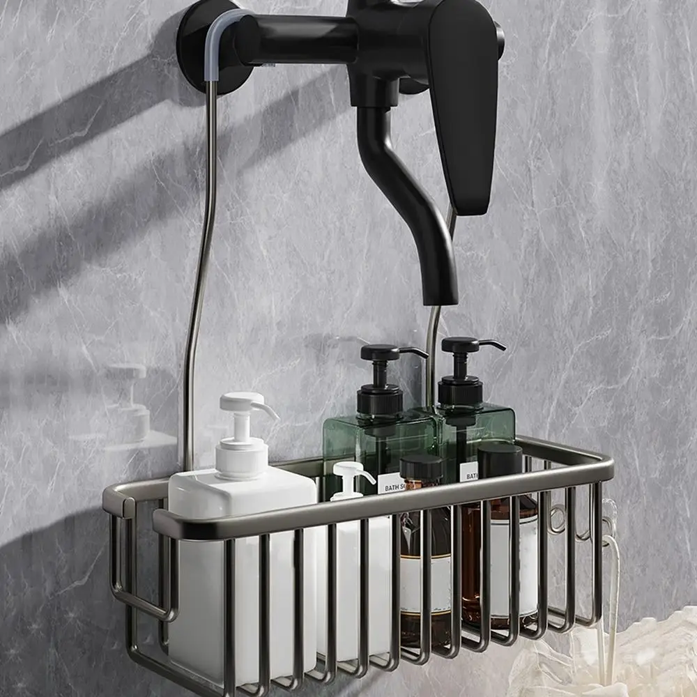 

Silver/Black/Grey Hanging Shower Basket Large Capacity Rustproof Aluminium Faucet Hanger with Hooks Bathroom Storage Rack Home