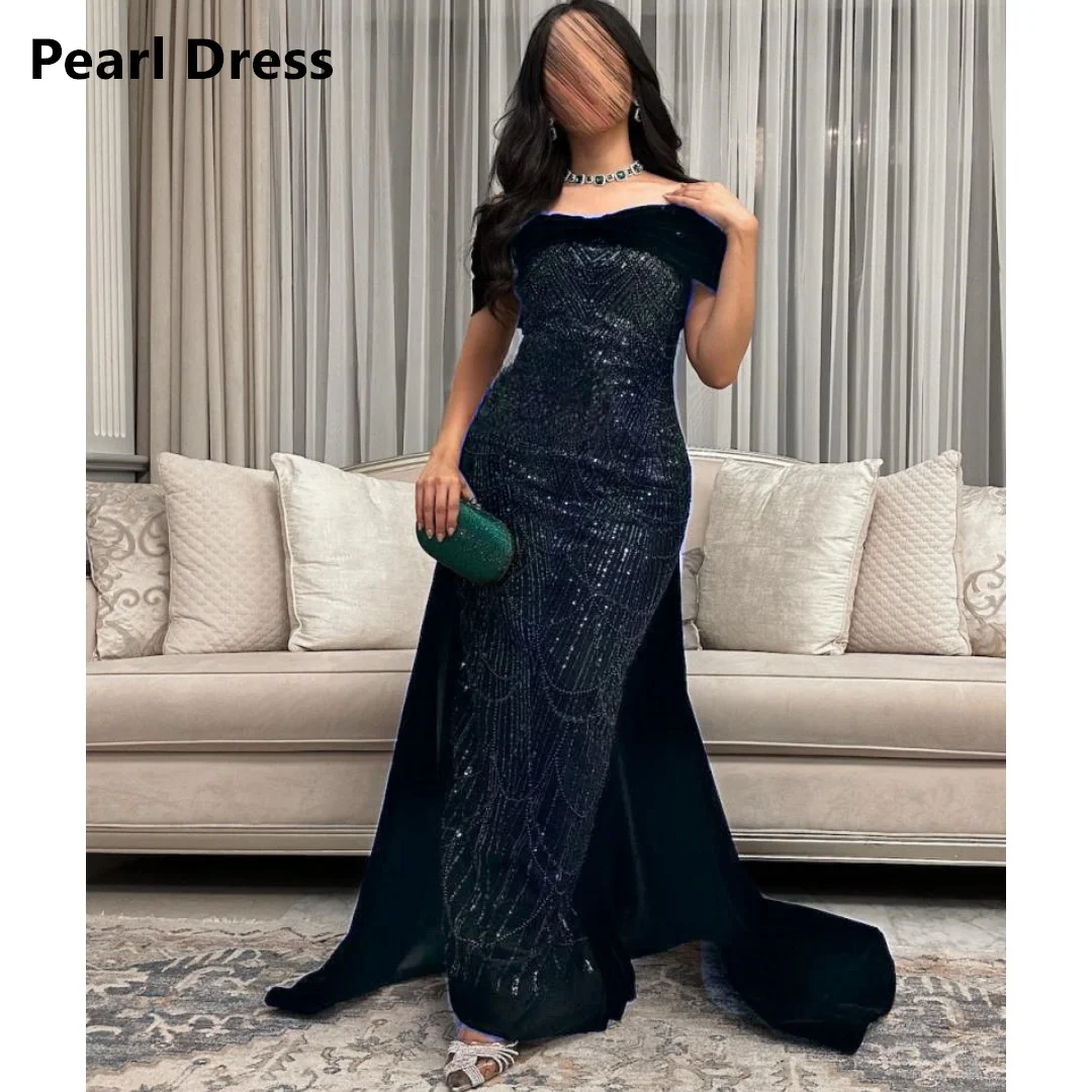 Pearl Prom Dresses for Special Occasions Custom Made Fish Tail Wedding Dress Women Evening Dress Beaded Lace Off the Shoulders