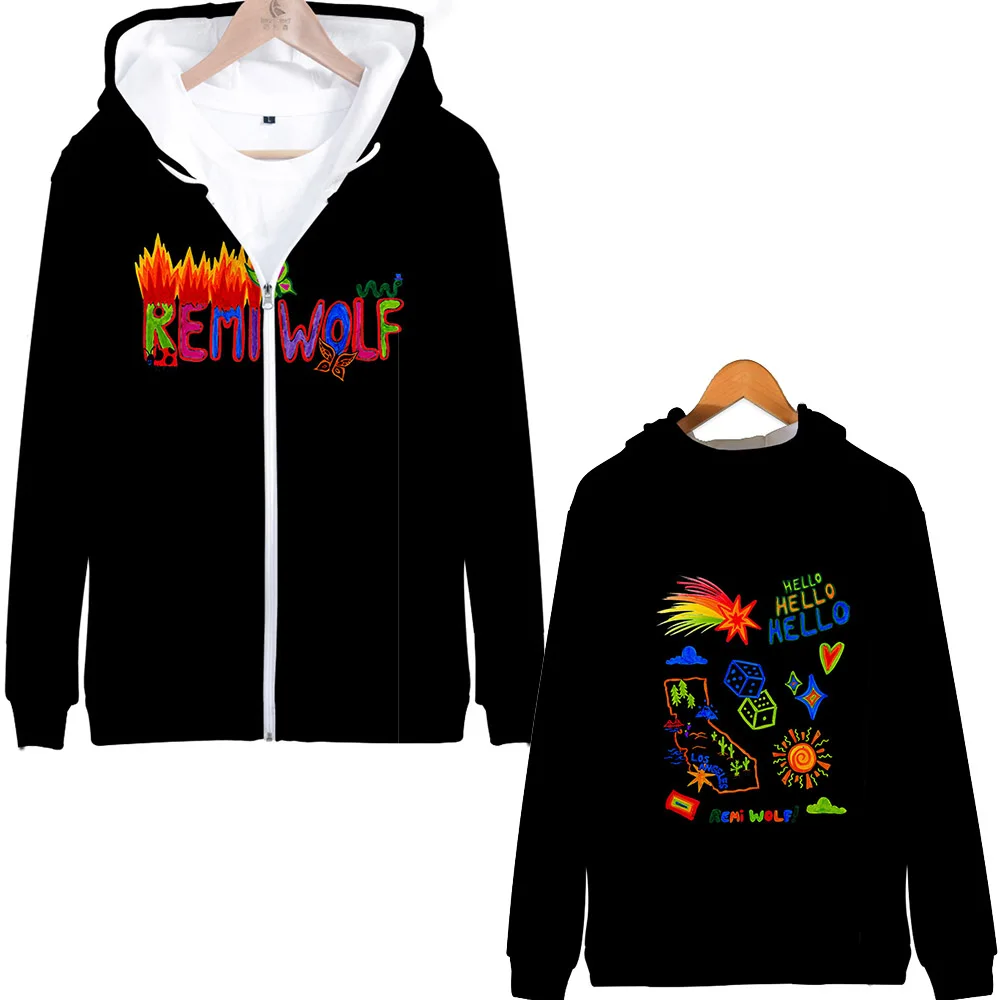 Remi Wolf Merch-Sudadera con capucha y cremallera para hombre y mujer, ropa de calle de manga larga Harajuku, con estampado 3D de estrellas sociales juveniles de los 90, Unisex