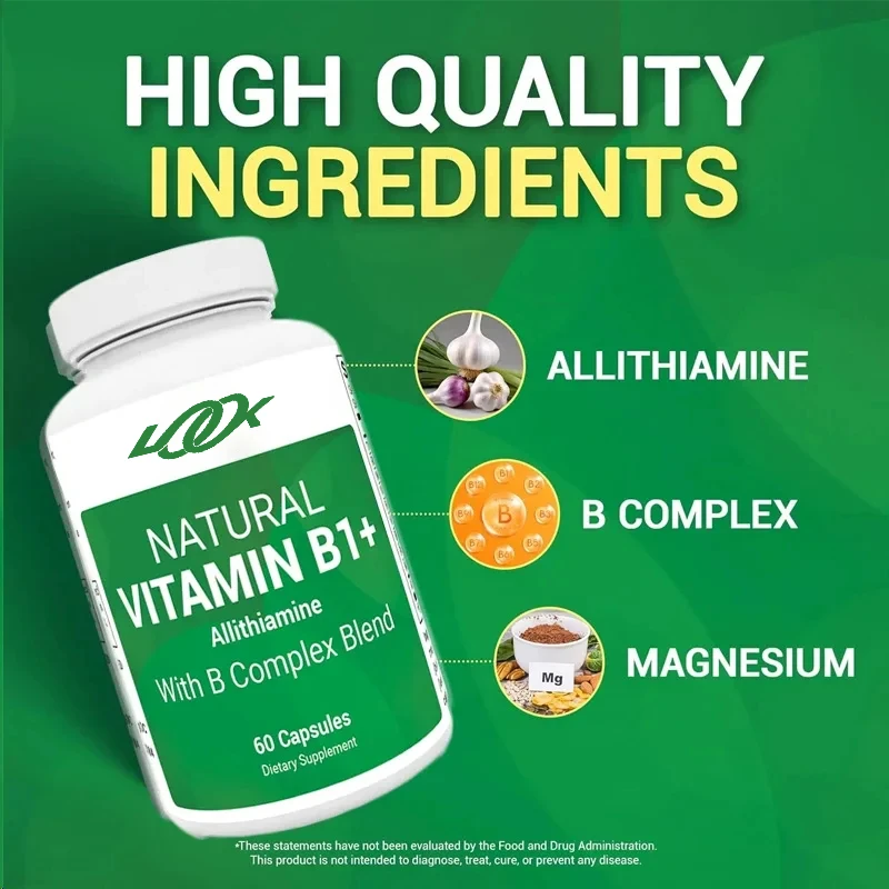 

Eight natural vitamin B1, B6, B12 complex supplements, including thiamine, niacin, folic acid, magnesium, etc. -60 capsules