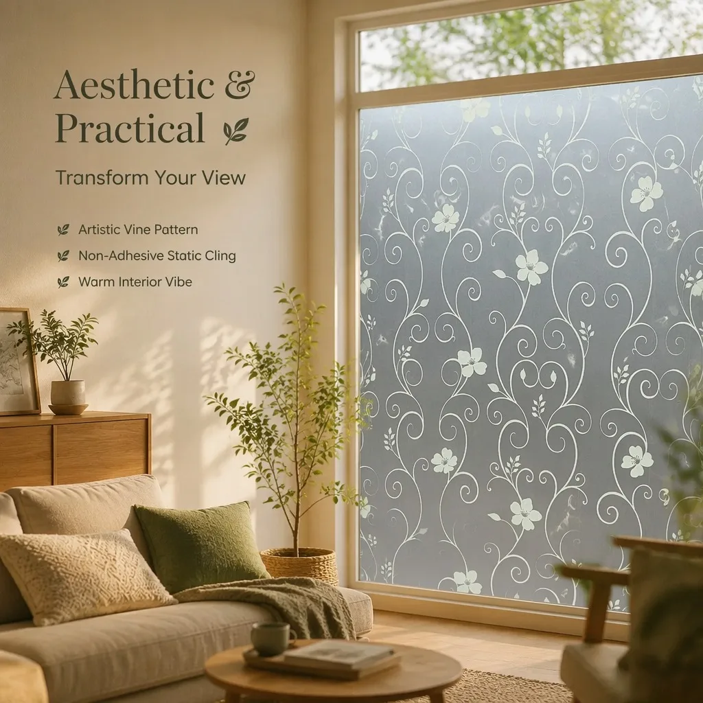 Decorative Privacy Window Decal Self Adhesive Sun Blocking Window Sticker Energy Saving PVC Window Film for Home for Glass Door