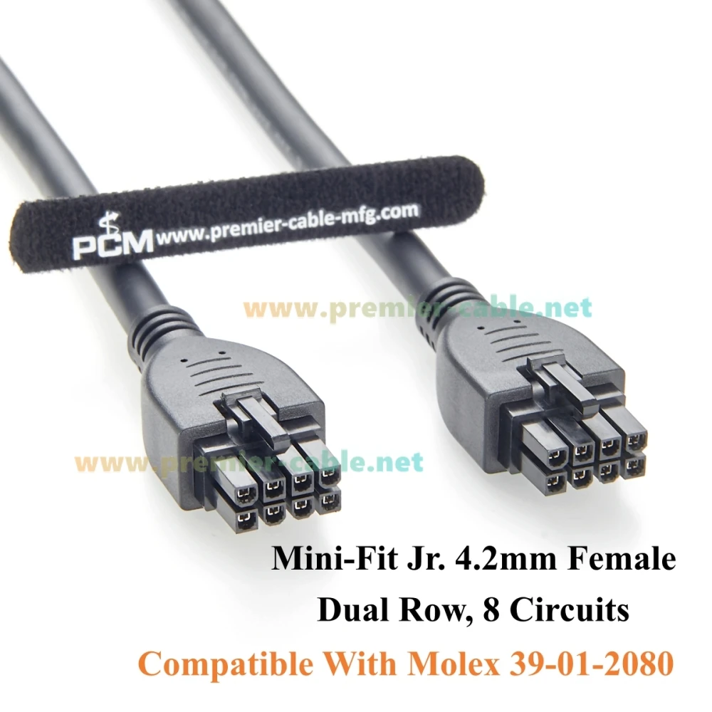 Mini-Fit Jr. 4.2mm 8Pin Female to Female Cable Dual Row 8 Circuits Power & Signal Cable Compatible Molex 39-01-2080, 2451350820
