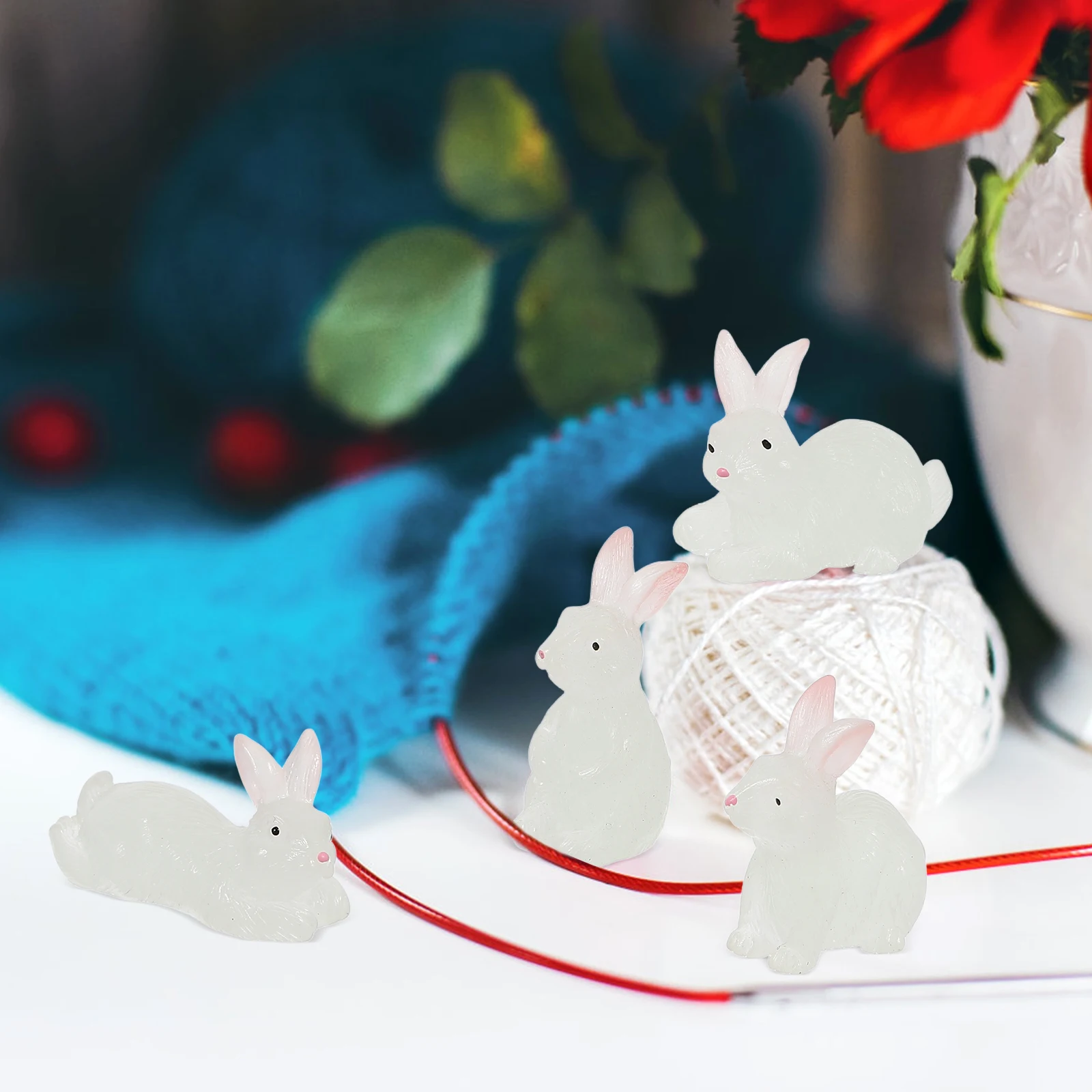 

8pcs Night Glow Rabbit Decor Garden Statues Mini Landscape Water Pool Aquarium Figurines Outdoor Yard Decorations