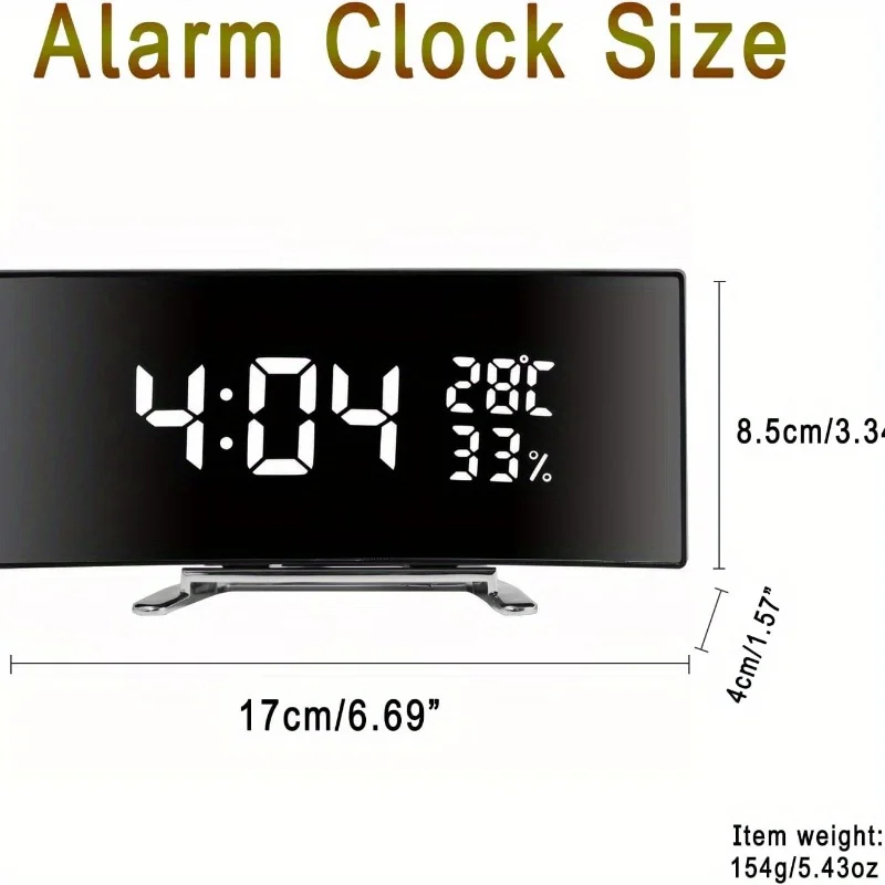 ساعة إلكترونية منحنية مبتكرة، شاشة LED كبيرة، بطارية منبه بمرآة مزدوجة الأغراض، غرفة نوم الطالب مخصصة #6