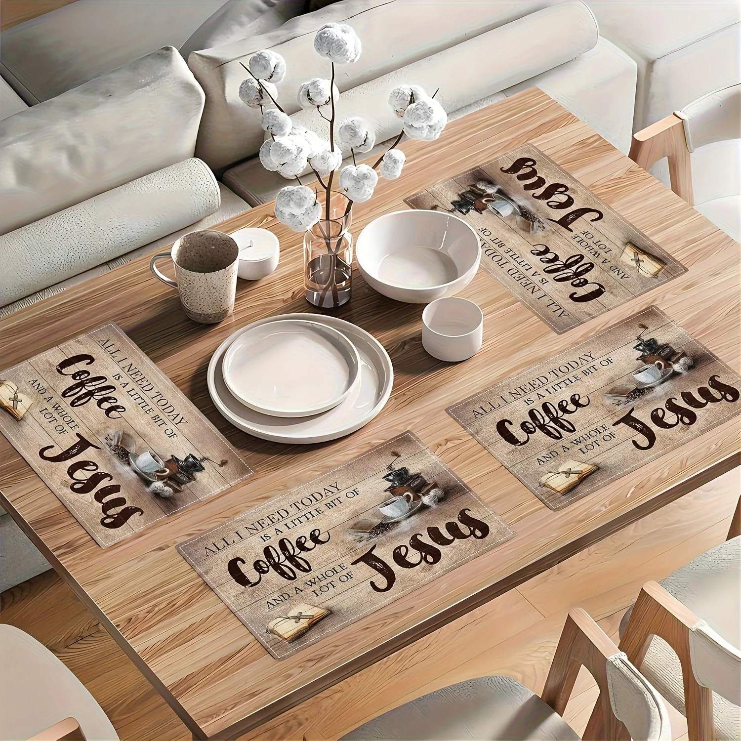 Christian Meal Blessing Religious Heat Resistant Washable Table Placemats Kitchen Dining Decor 4 Piece Set