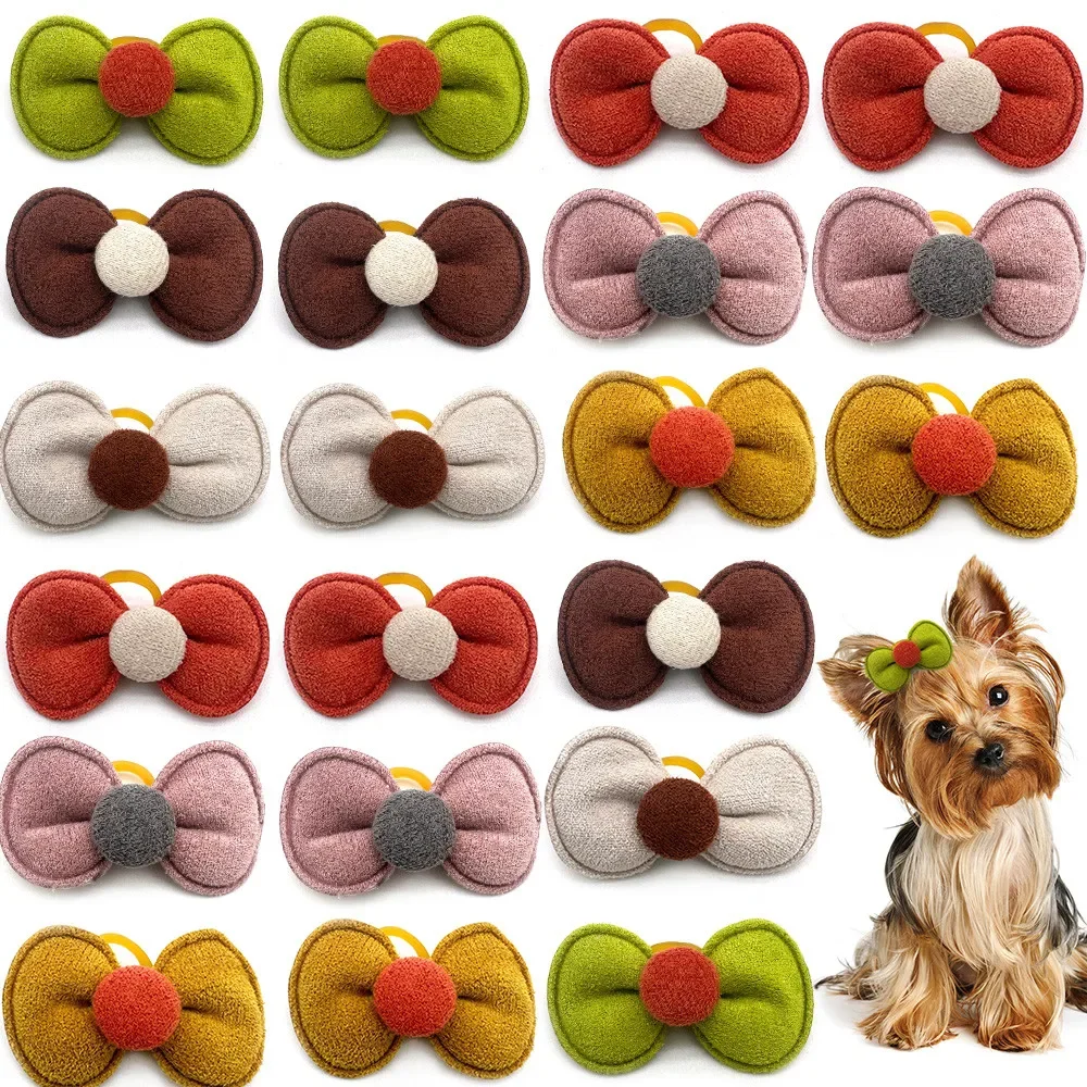 20pcs Small Dog Hair Bows Pet Dog Hair Accessories Bows Cat Bows with Rubber Bands for Small Dogs Yorkshire Hair Decorate