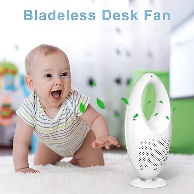 1Set Desk Fan Bladeless Fan Small Table Fan With Gradient LED Light White With Touch Control