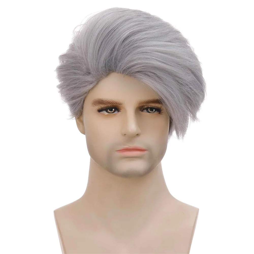 European and American Men\'s Wig New Fashion Hair Personality Daily Wear Silver Gray Fiber Head Cover Short Man