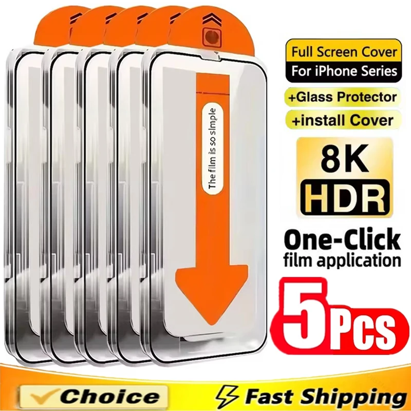 5Pcs Pelindung Layar Anti Gores, Anti Debu, Mudah Dipasang, Lapisan Oleophobic untuk iPhone 16 14 15 11 12 13 17 Pro Max XR X XS 7 8 16 Plus