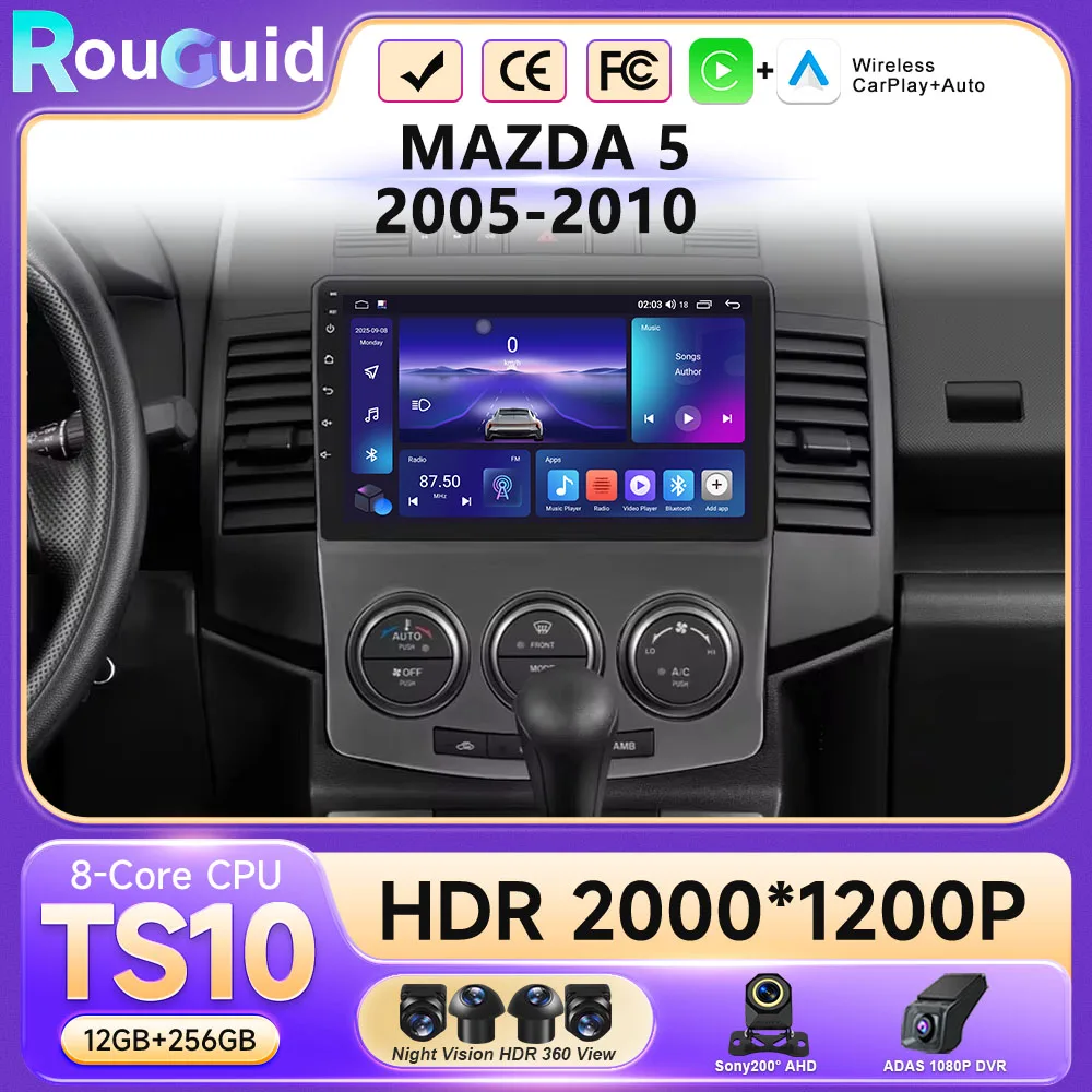 

Автомагнитола Android 16 с мультимедиа и видеоплеером для Mazda 5 2005-2010, навигация GPS, автостереосистема, беспроводной Carplay, QLED-экран, DVD