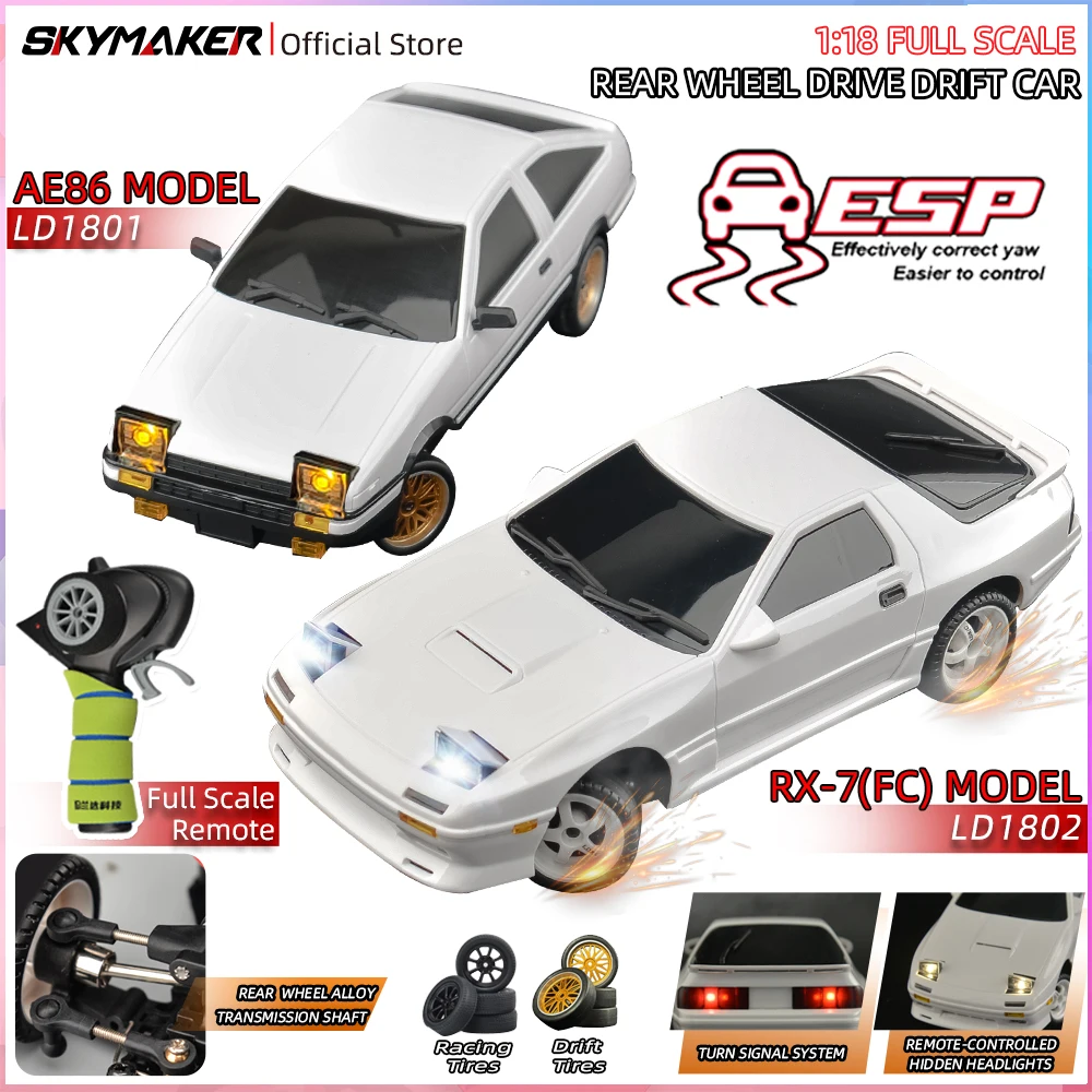 Skymaker AE86 Model LD1801 RX-7 FC LD1802 1:18 RC Drift Car 1/18 2.4G Zdalnie sterowany ESP Gyroskop LED Mini RC Racing Car Toys