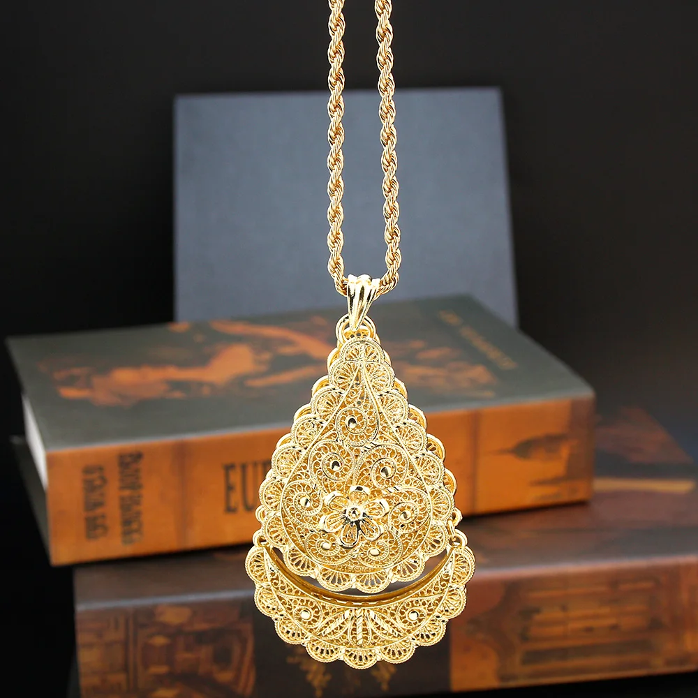 Sunspicems Algeria Sunflower Pandent Necklace Arabic Women Necklace Morocco Bride Wedding Caftan Jewelry  18K Gold Color Gift
