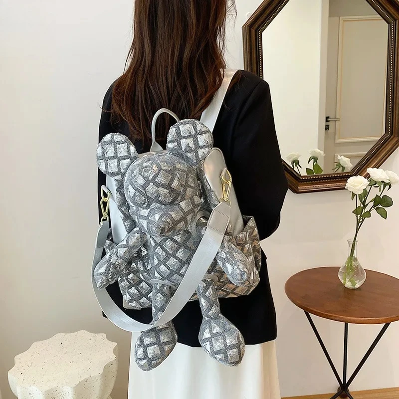 Women's Pink Mickey Mouse Shaped Tote Bag | Glitter Sequin Decor Soft Plush Cute Casual Daily Commute Shoulder Bag