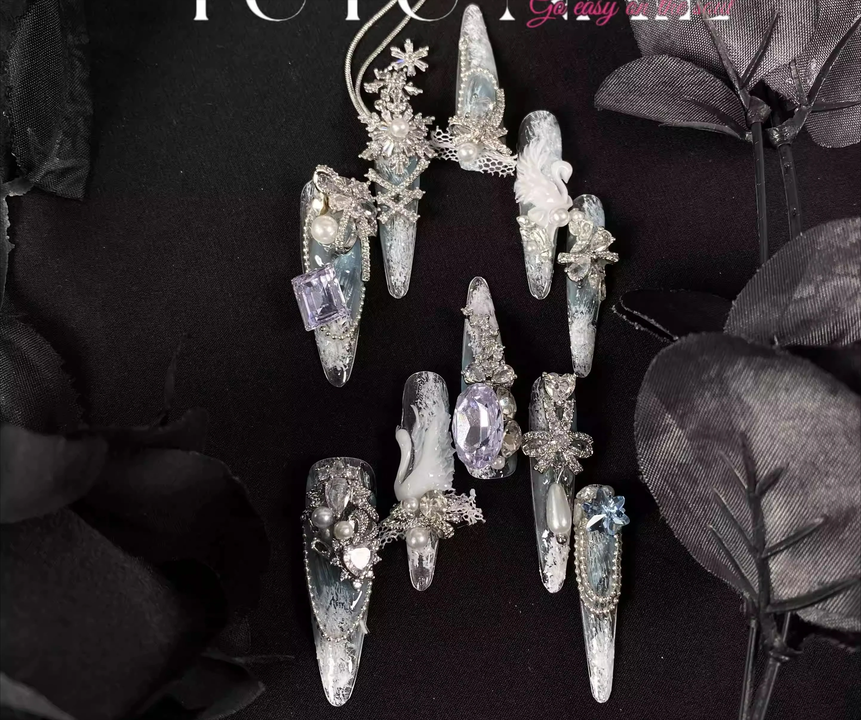 

Hand-worn Detachable Manicure Luxury Heavy Industry Super Long T-tip Chain Ice Through Custom Products