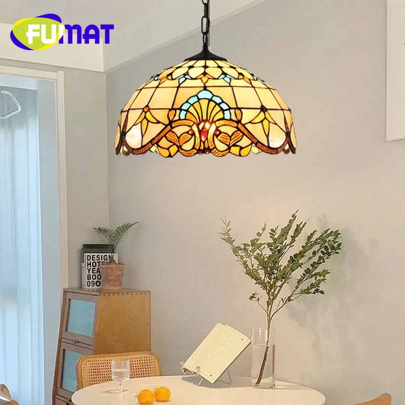 

FUMAT Tiffany Vintage style stained glass Baroque suspended light Art Deco Living Room Dining Room Bedroom balcony chandelier