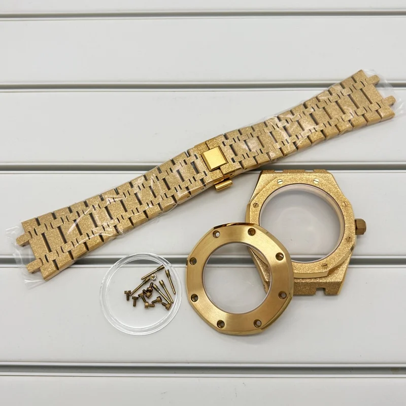 

41mm Starry Sand Silver Watch Case Strap 316L Stainless Steel Fit Oak 31.8mm Dial Assembled NH35 NH36 Movement Watch Accessories