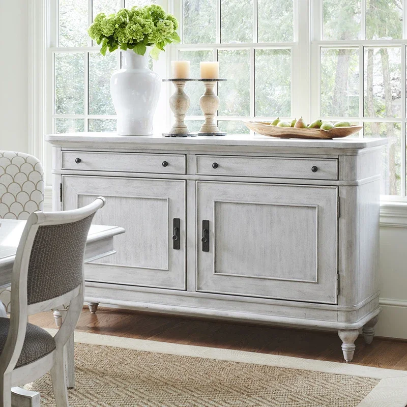 

ls 42American French country solid wood white old retro style villa entrance cabinet storage side cabinet