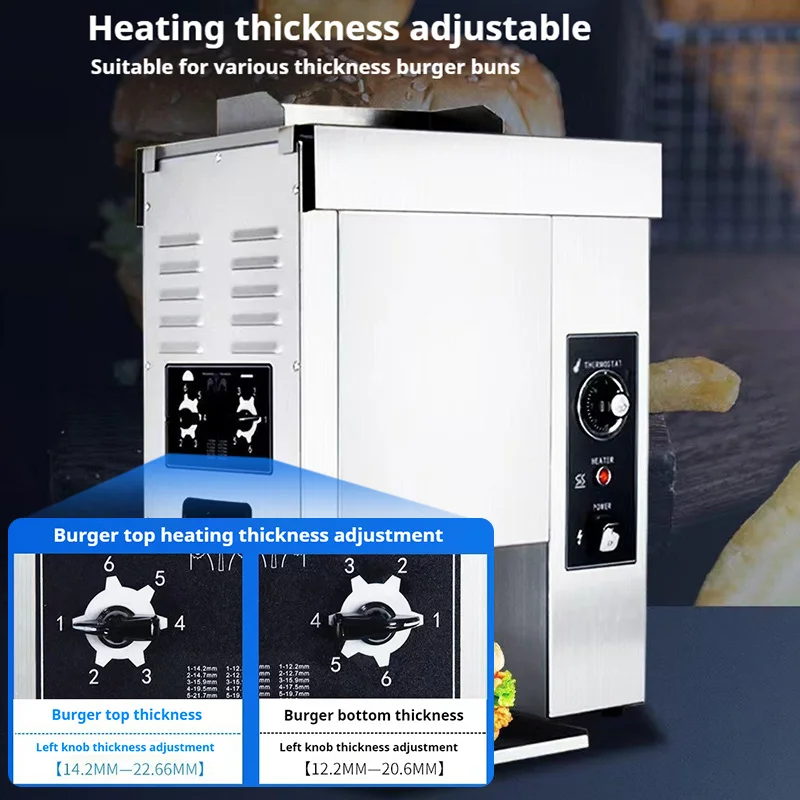 2000 Вт вертикальный тостер для булочек для гамбургеров, автоматический нагреватель для булочек для гамбургеров, магазин быстрого питания, высокая мощность, регулируемый